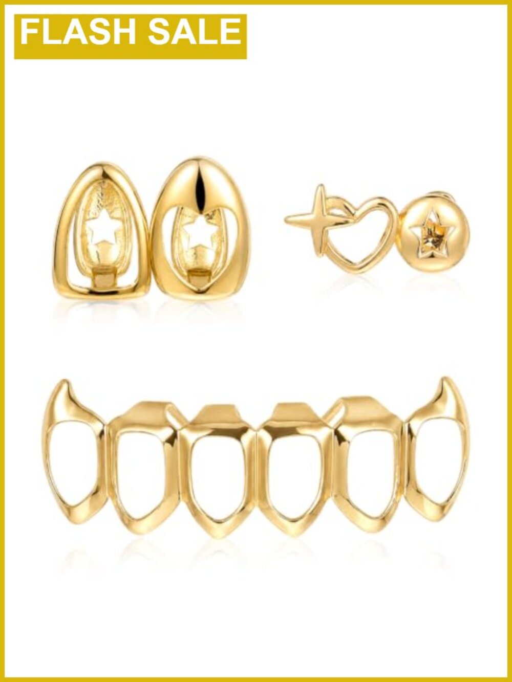 3 Pc Copper Dental Grills Snap-On Hip Hop Teeth Caps Costume Jewelry